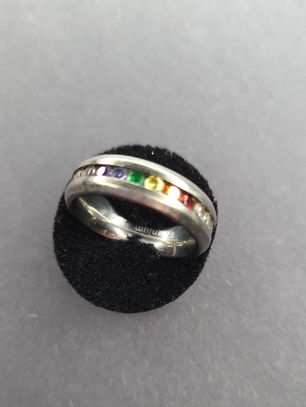 Titanium Rainbow Gemstone Band